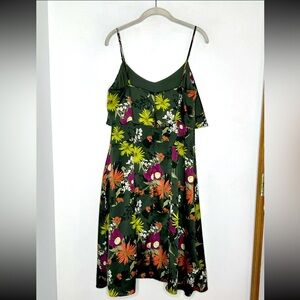 BANANA REPUBLIC Women’s Green Floral Midi Satin spaghetti Strap Dress Sz 2